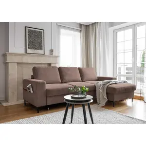 MIUFORM Lofty Lilly - Ecksofa mit Bettfunktion und Bettkasten L-FORM RECHTS - 236x148cm - Taupe - Sofa Schlafsofa Couch günstig