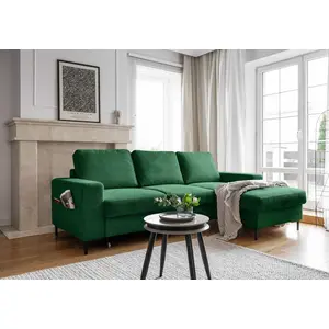 MIUFORM Lofty Lilly - Ecksofa mit Bettfunktion und Bettkasten L-FORM RECHTS - 236x148cm - Smaragdgrün - Sofa Schlafsofa Couch günstig
