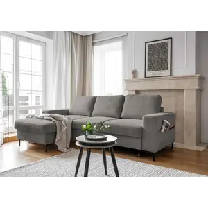 MIUFORM Lofty Lilly - Ecksofa mit Bettfunktion und Bettkasten L-FORM LINKS - 236x148cm - Hellgrau - Sofa Schlafsofa Couch günstig