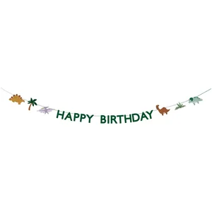 partydeco Hängedekoration, Happy Birthday Girlande 11x450cm Banner mit Dinosaurier Motiv Grün günstig