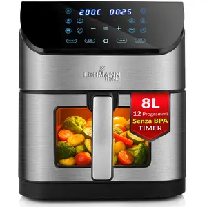 Lehmann Heißluftfritteuse XXL 8L mit Sichtfenster, 1800 W Airfryer mit...