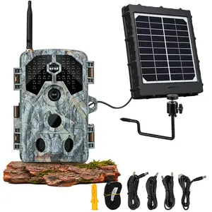 Bundle Wildkamera Wildtierkamera Jagdkamera 64MP 4K + Solarpanel-Kits 3W 8000mAh 12V/9V/6V Maximale Entfernung bis 230 Füße, 0,1s Auslöserzeit | A106W Tannenasch