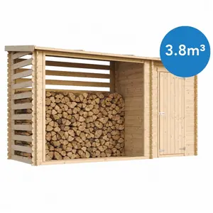 TIMBELA M205 - Gartenhaus Holz mit Brennholzregal B344xL146xH199 cm/ 3... günstig