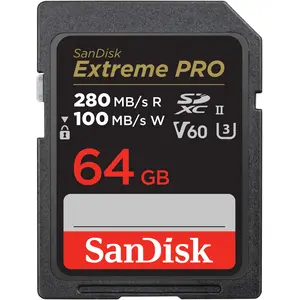 Sandisk Extreme PRO UHS-II V60 (64 GB, SDXC, U3, UHS-II), Speicherkarte, Schwarz