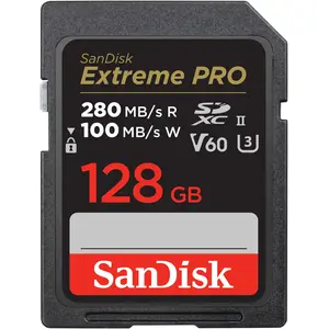 Sandisk Extreme PRO UHS-II V60 (128 GB, SDXC, U3, UHS-II), Speicherkarte, Schwarz