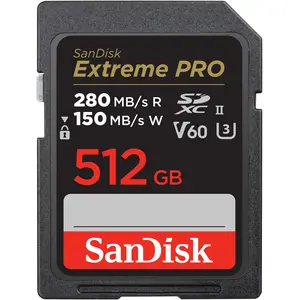 Sandisk Extreme PRO UHS-II V60 (512 GB, SDXC, U3, UHS-II), Speicherkarte, Schwarz