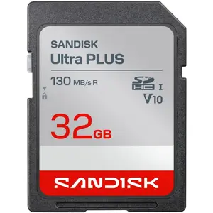 Sandisk SDHC Ultra PLUS 32GB (UHS-I,V10, U1, C10 (R130MB/s), HD) (32 GB, SDHC, U1, UHS-I), Speicherkarte, Schwarz