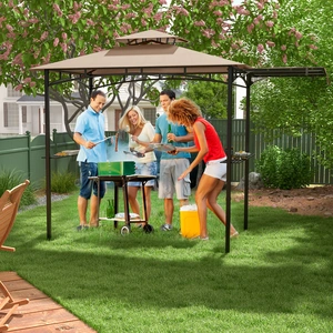 Costway Grillpavillon mit Seitenmarkise Doppeldach 2 Seitenregalen & Haken Gartenpavillon BBQ Pavillon Beige günstig