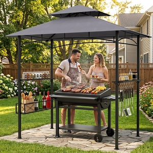 Costway Grillpavillon Grillunterstand mit Sonnenschutz & Doppeldach BBQ Pavillon mit Korb 245 x 149 x 248 cm Grau günstig