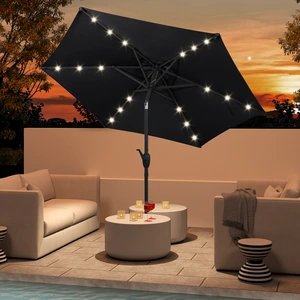 Costway 230 cm Sonnenschirm mit LED Solar Beleuchtung & Kurbel Gartenschirm Marktschirm Schwarz