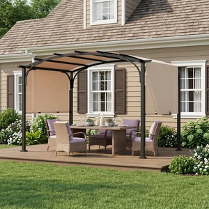 Costway Pergola Pavillon mit Verstellbarem Schiebedach 3 x 2,4 m Gartenpavillon mit Sonnenschutz Beige günstig
