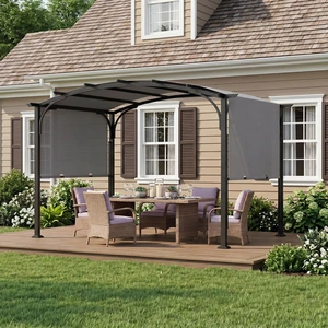 Costway Pergola Pavillon mit Verstellbarem Schiebedach 3 x 2,4 m Gartenpavillon mit Sonnenschutz Grau günstig
