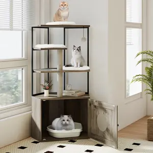 Costway Kratzbaum mit Katzenklo Schrank & Katzenloch & Matten Katzenschrank für Katzentoilette Katzenmöbel günstig