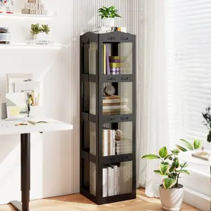 Costway 360° Drehbares Bücherregal Klappbares Standregal Transparenter Büroregal 36,5 x 36 x 141,5 cm Schwarz günstig