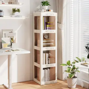 Costway 360° Drehbares Bücherregal Klappbares Standregal Transparenter Büroregal 36,5 x 36 x 141,5 cm Weiß günstig