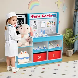 Costway Holz Arztdienst-Spielset mit Untersuchungsbereich & EKG-Monitor & Röntgenfilm Medizinisches Zentrum Blau