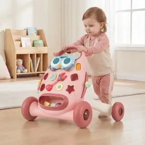 Costway Lauflernhilfe Laufwagen mit abnehmbarem ovalem Spieler & Formen-Sortierer Lauflernwagen Rosa
