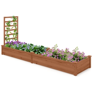 Costway Hochbeet mit Rankgitter Blumenkasten mit Spalier Pflanzkasten Tannenholz 235 x 63 x 102 cm Braun günstig