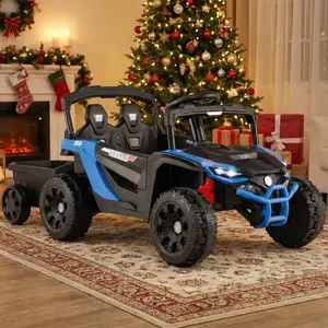 Costway 12V Kindertraktor mit Abnehmbarem Anhänger & Eltern-Fernbedienung Elektro-UTV Blau günstig