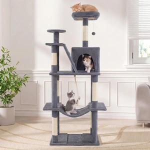 Costway Katzenbaum 158cm Mehrstöckig Aussichtsplatz Höhle Hängematte Sisal-Kratzpfosten Kletterstand Für Kätzchen Dunkelgrau günstig