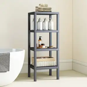 Costway Freistehendes Standregal aus Kunststoff 4 Stufiges Badregal Schmal Küchenregal Grau günstig