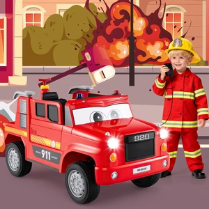 Costway Kinder Elektroauto mit Wasserpistole & Fernbedienung 12V Elektro Feuerwehrauto günstig