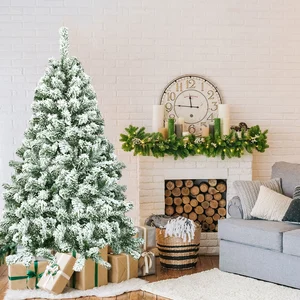Costway Künstlicher schneebedeckter Weihnachtsbaum mit Metallständer und PVC Nadeln 135 cm