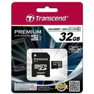 Transcend Premium 400x (32 GB, microSDHC, U1, UHS-I), Speicherkarte, Schwarz