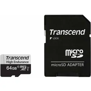 Transcend microSDXC 350V 64GB Class 10 UHS-I U1 (64 GB, microSDXC, U1, UHS-I), Speicherkarte, Silber, Schwarz