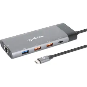 Manhattan 130714, Kabelgebunden, USB 3.2 Gen 2 (3.1 Gen 2) Type-C, 100 W, 10,100,1000 Mbit/s, Grau, 10 Gbit/s