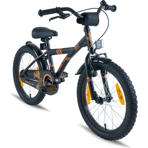 PROMETHEUS Kinderfahrrad 18 Zoll Jungen und Mädchen in Schwarz Matt & Orange mit Aluminium Seitenständer | Alu V-Brake und Rücktrittbremse | inkl. Sicherheitspaket | ab 6 Jahre | 18  BMX Edition 2018 günstig
