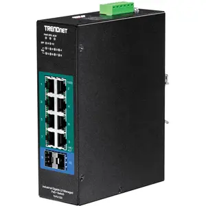 Trendnet TI-PG102i 10-Port DIN-Rail Switch Industrial Gigabit Managed PoE+ (10 Ports), Netzwerk Switch, Schwarz