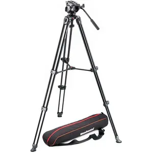 Manfrotto Videostativkit mit Fluid-Kopf und Stativtasche MVK500AM (Metall), Stativ, Schwarz günstig