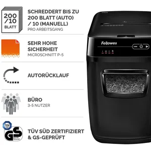 Fellowes AutoMax 200M Aktenvernichter mit Partikelschnitt bis 180 Blat...