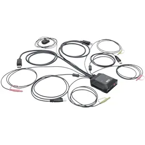 Eaton 2-Port DisplayPort 1.1/USB KVM Switch with Audio/Video Built-In Cables USB Periphera, KVM Switch, Schwarz