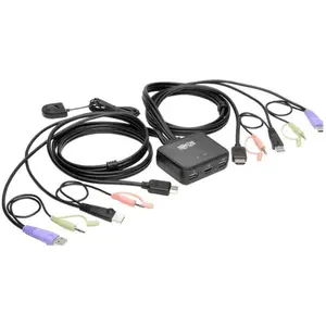Eaton 2-Port USB/HD Cable KVM Switch with Audio/Video Cables and USB Peripheral Sharing, KVM Switch, Schwarz