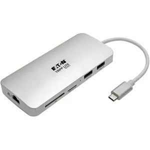 Eaton USB-C Dock 4K HDMI USB 3.2 Gen 1 USB-A/C Hub GbE Memory Card 60W PD Charging (USB-C, 4 Ports), Dockingstation + USB Hub, Silber