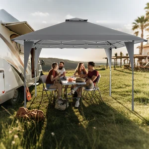 Costway 4 x 4 m Pop Up Pavillon Höhenverstellbarer Gartenpavillon mit Doppeldach & Metallrahmen Grau günstig
