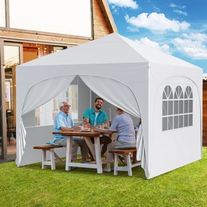 Costway 3 x 3 M Pavillon mit 4 Abnehmbaren Seitenwänden Gartenzelt inkl. Rolltasche 8 Heringe 4 Anker Weiß günstig