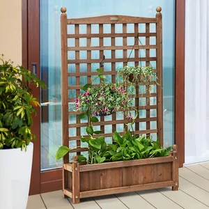 Costway Blumenkasten mit Rankgitter Pflanzkasten Holz für Kletterpflanzen Hochbeet mit Spalier 64,5 x 28 x 120 cm Braun günstig
