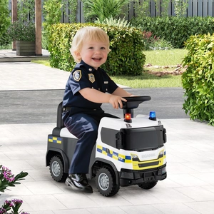 Costway 2 in 1 Rutschauto Polizeiauto mit Lenkrad & Stauraum Rutscher Auto Schiebeauto Weiß
