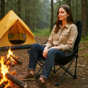 Costway Faltbarer Campingstuhl mit Verstellbarer Rückenlehne & Seitentasche Gepolsterter Klappstuhl