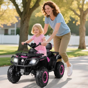 Costway Kinder-ATV 24V 2-Sitzer 4-Rad Quad Elektrofahrzeug mit 4 Motoren sanfter Start & Federung LED-Lichter Musik Kinderauto Rosa günstig