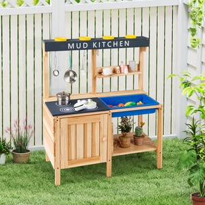 Costway Outdoor Kinder Matschküche mit Abnehmbarem Waschbecken & Zubehör Spielküche Kinderküche