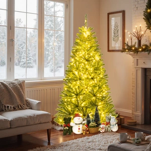 Costway 180 cm Beleuchteter Künstlicher Weihnachtsbaum Klappbarer Christbaum mit 700 Warmweißen LED-Lichtern 680 Zweigspitzen
