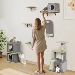 Costway 3-in-1 Katzenmöbelset Katzenaktivitätszentrum mit Katzenhaus 3-stufiger Kratzbaum Grau günstig