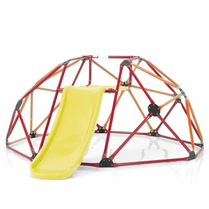 Costway Kletterkuppel mit Rutsche & Stoffplattform & 180 kg Belastbarkeit Klettergerüst in Kuppelform Orange + Rot günstig