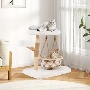 Costway Massivholz Kratzbaum mit Hängender Wiege & Sisal-Kratzposten Moderner Katzenbaum günstig