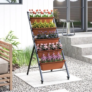 Costway 5 Etagen Vertikales Hochbeet mit Rollen Blumenbeet mit Pflanzkästen Blumenkasten günstig