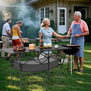Costway Klappbarer Campingtisch mit Aufrollbarer Aluminium-Tischplatte & Netzkorb Klapptisch Schwarz